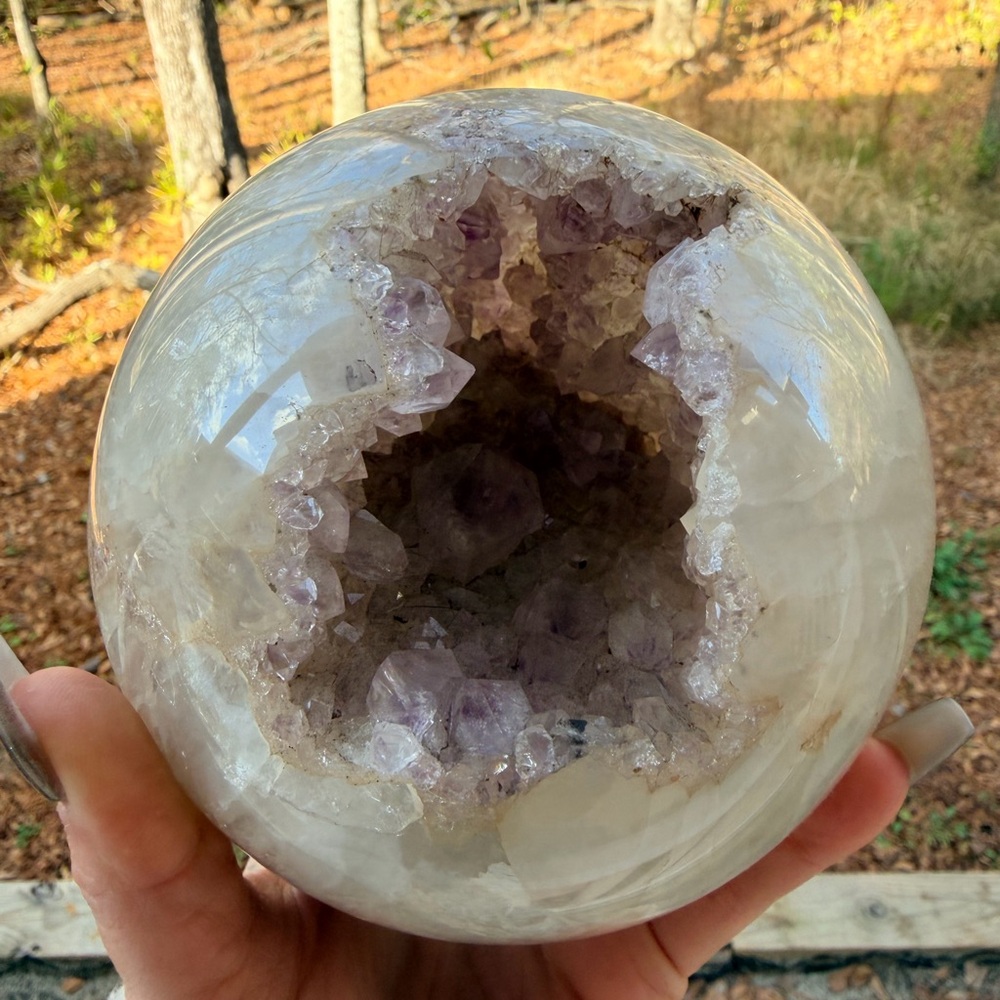 120mm Brazil Blue-Banded Agate & Amethyst Geode Sphere | Natural Druzy Crystal